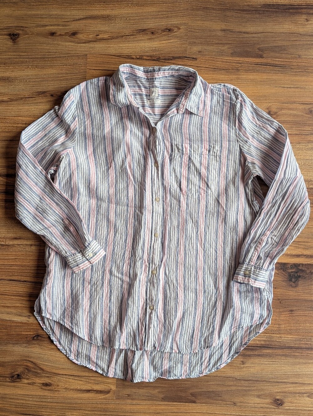 Gap Linen Boyfriend Shirt - Pink & Blue XL
